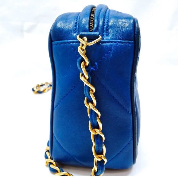 CHANEL Quilted Tassel CC Camera Bag Case Blue Lambskin Auth 1980s Crossbody - Picture 5 of 16